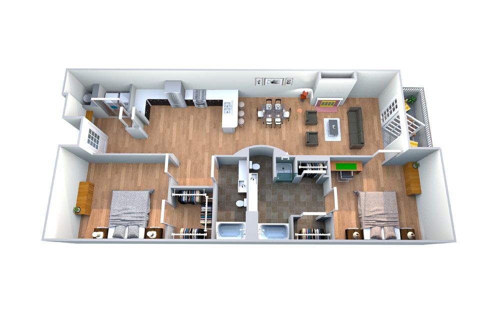 B2 - 2 bedroom floorplan layout with 2 baths and 1190 square feet.