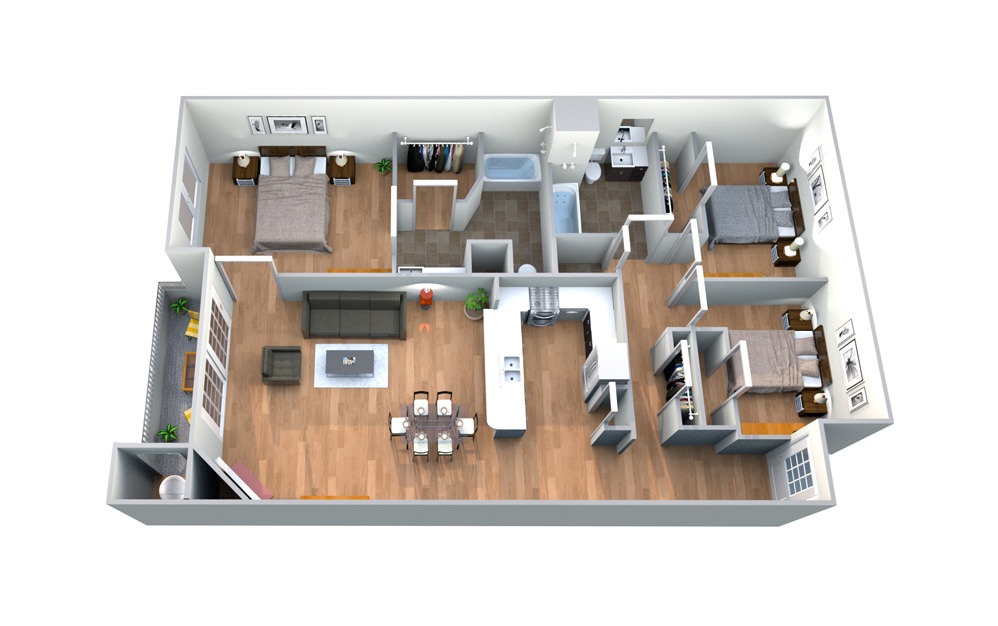 C1 - 3 bedroom floorplan layout with 2 baths and 1461 square feet.