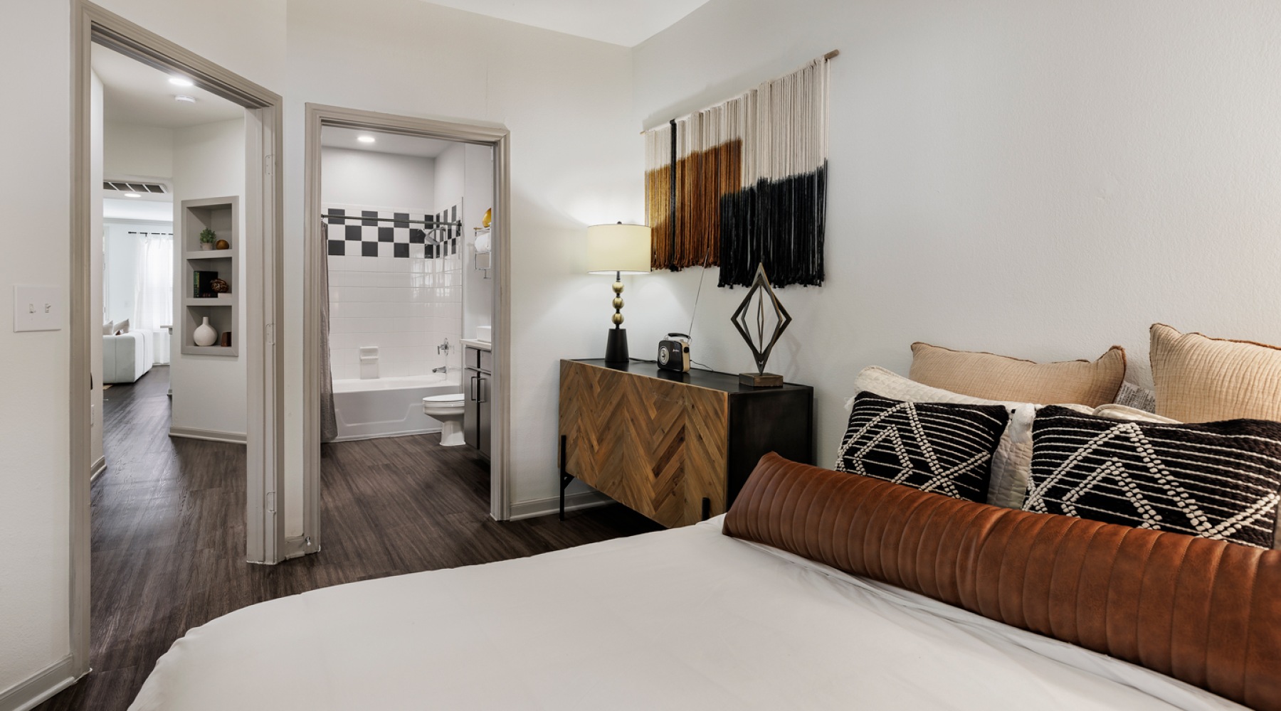 bed with modern pillows