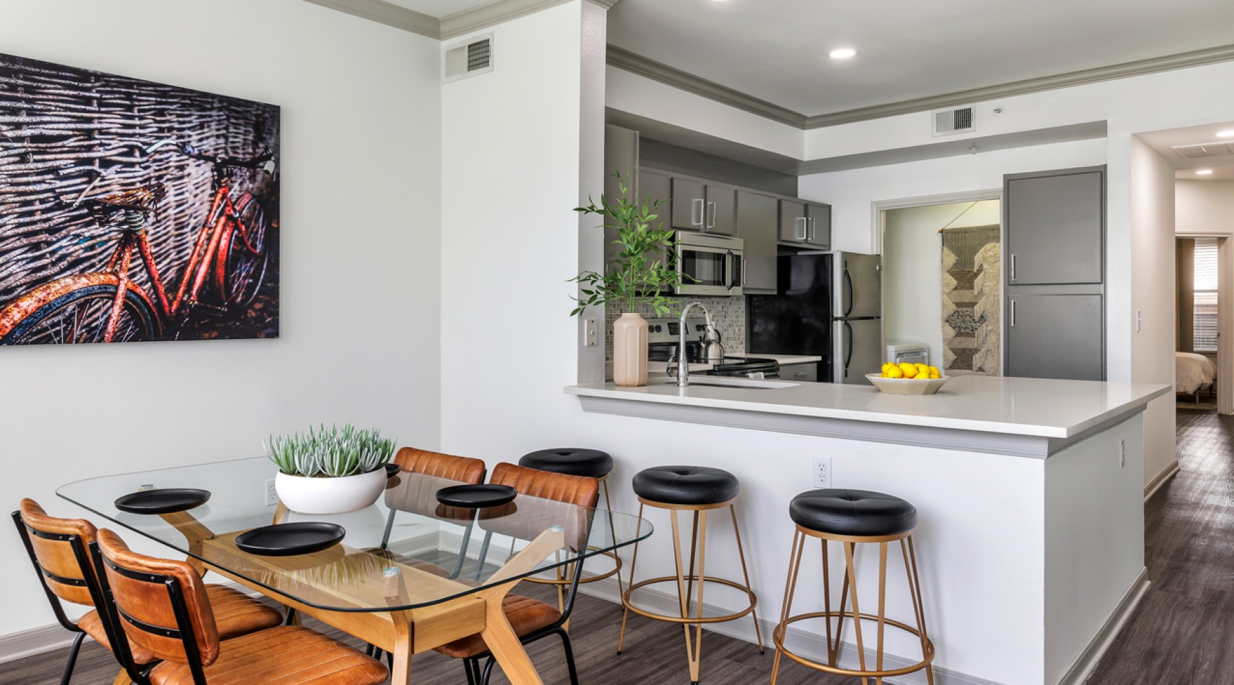 kitchen with barstools